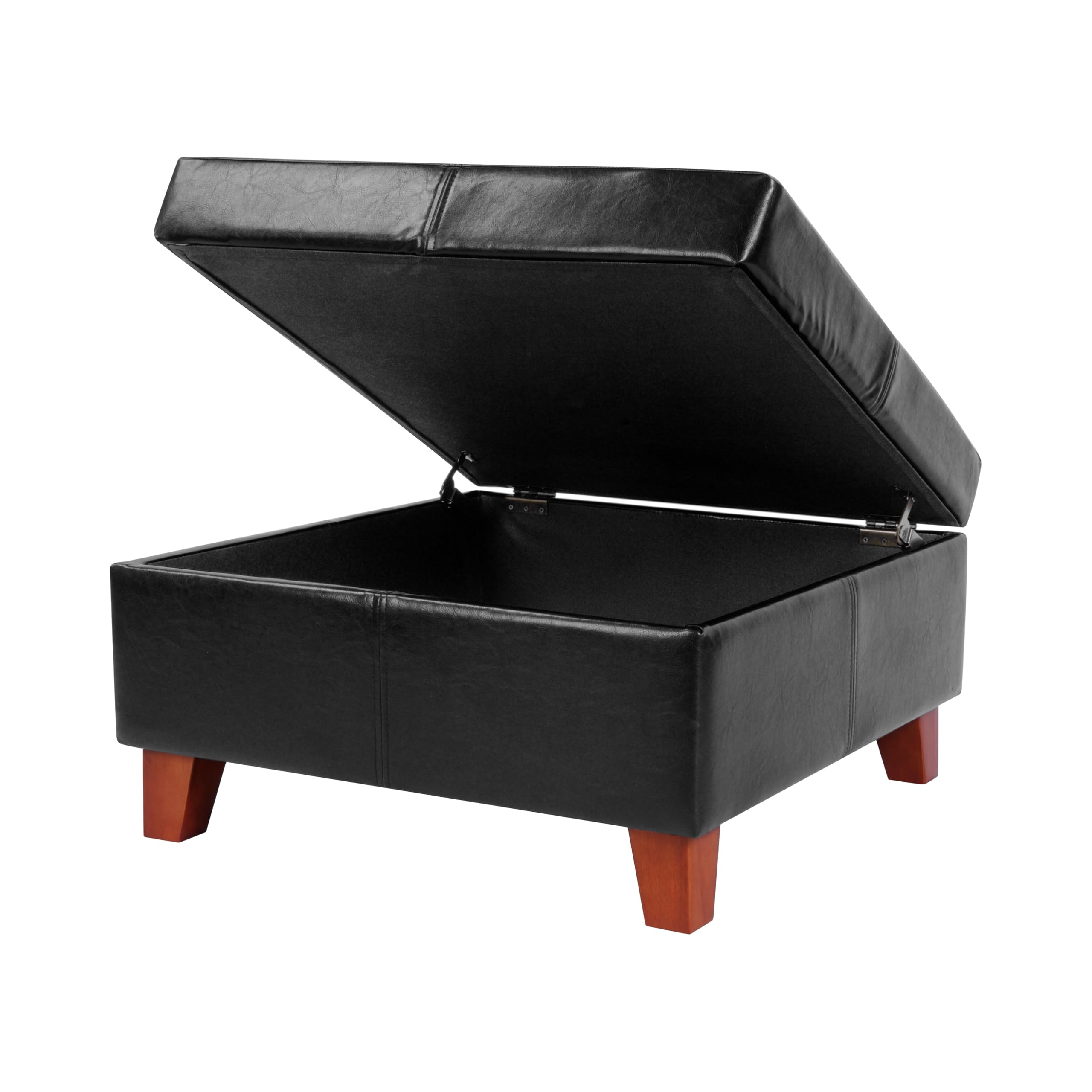 HomePop 28" Faux Leather Square Storage Ottoman - Black