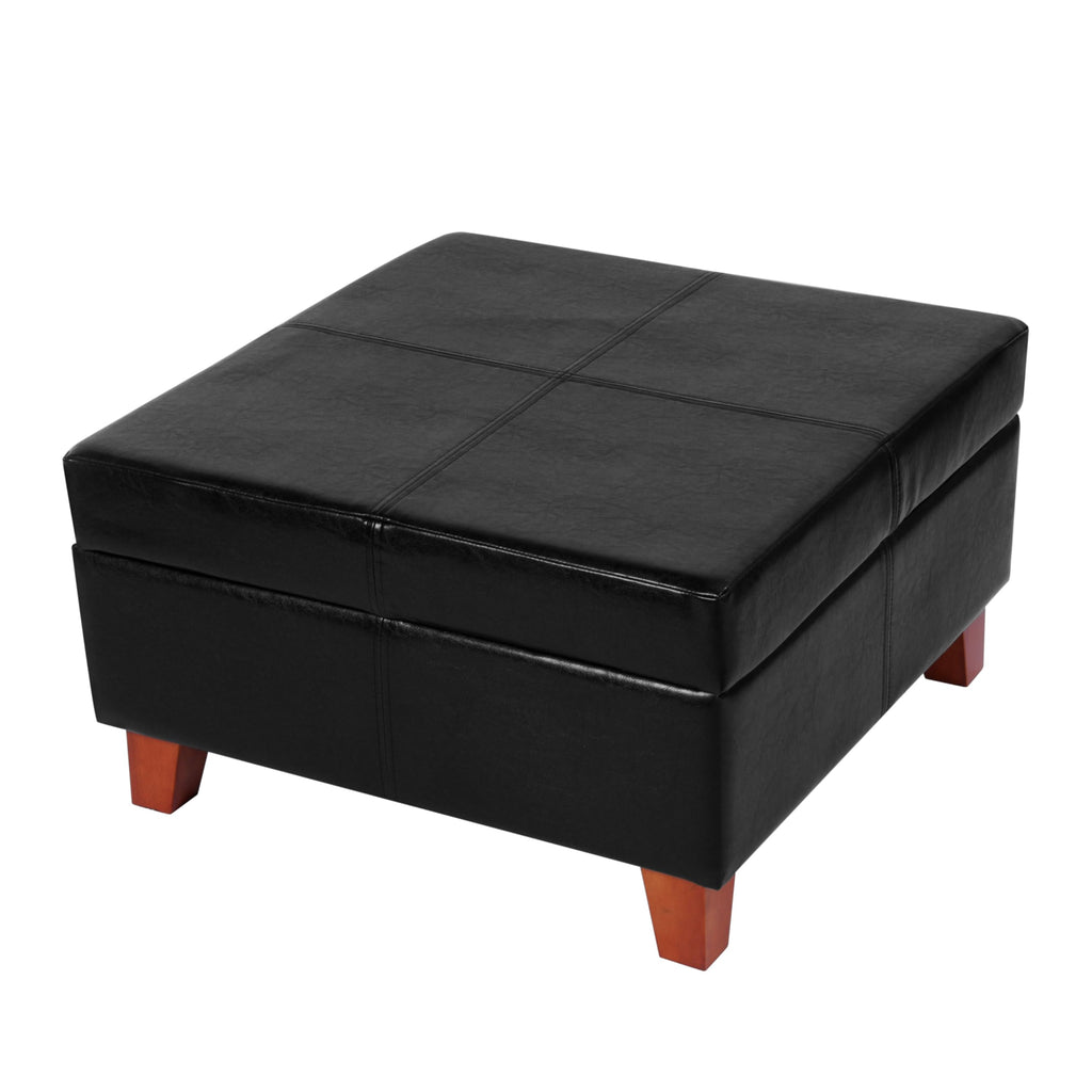 HomePop 28" Faux Leather Square Storage Ottoman - Black
