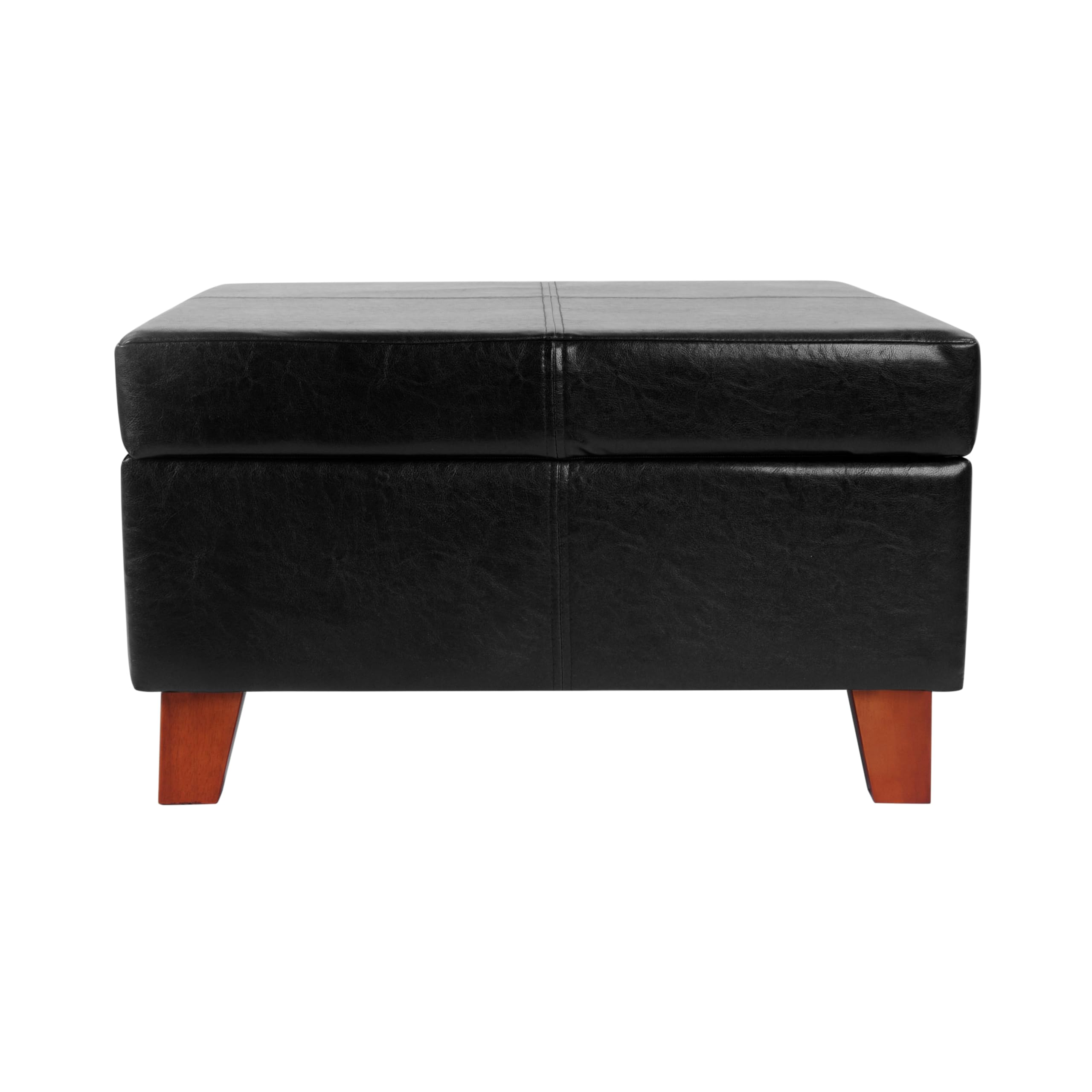 HomePop 28" Faux Leather Square Storage Ottoman - Black