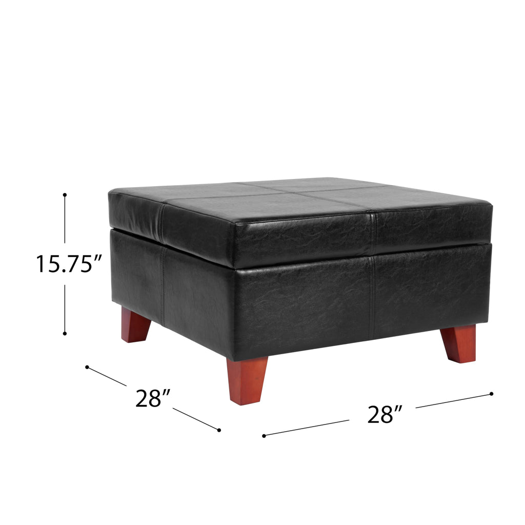 HomePop 28" Faux Leather Square Storage Ottoman - Black