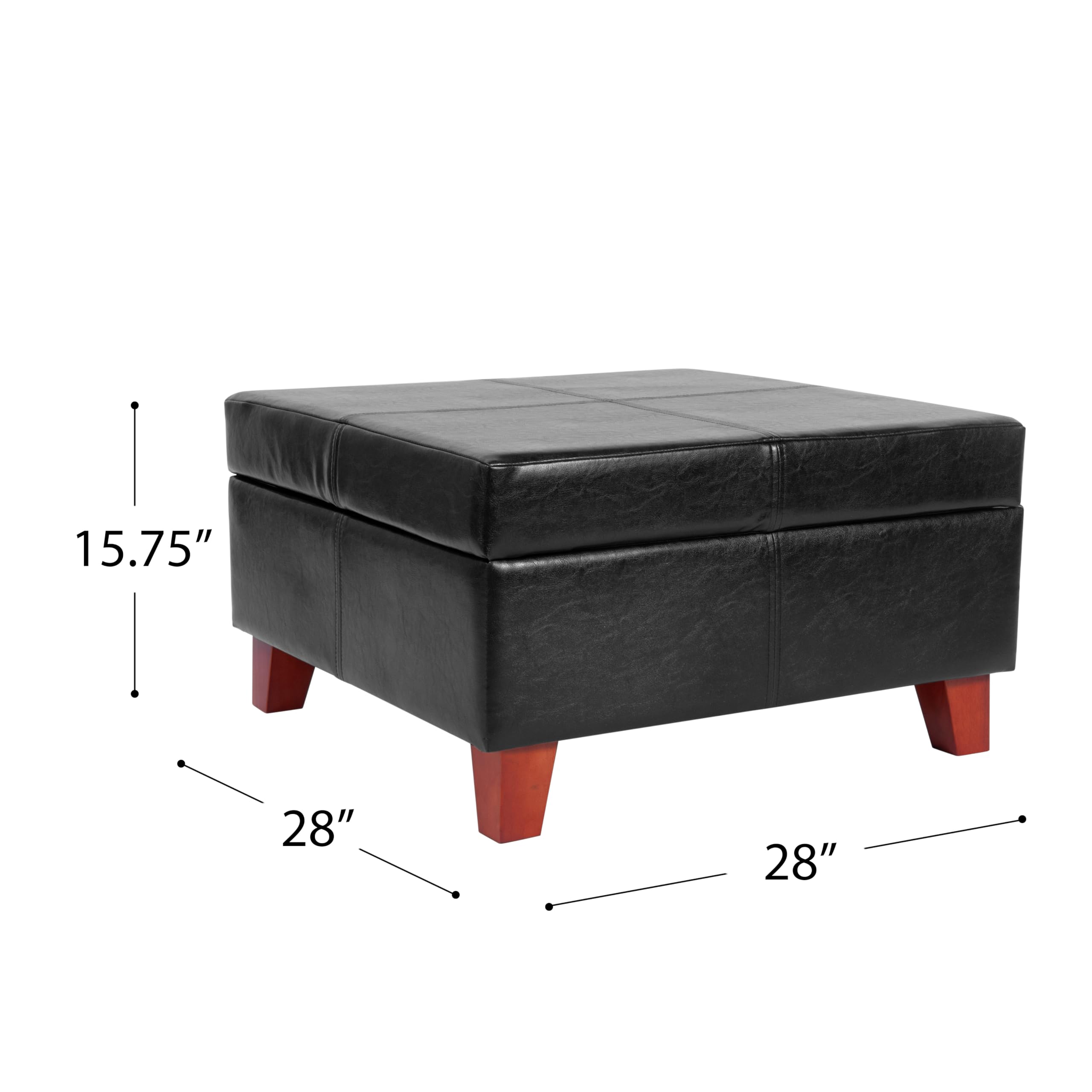HomePop 28" Faux Leather Square Storage Ottoman - Black