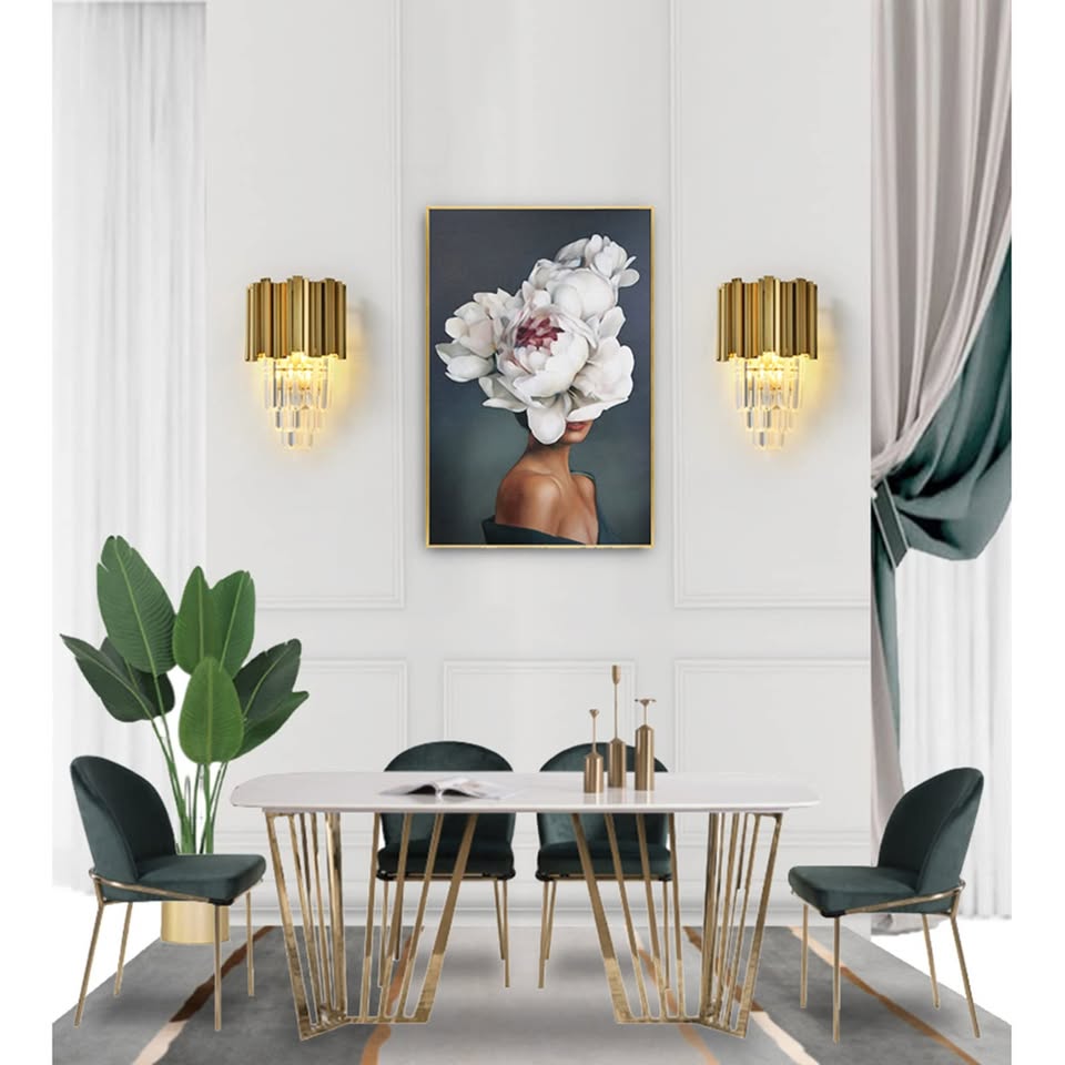 H XD GLOBAL E14 Gold Base & Crystal Glass Wall Sconces Lamp,Modern Wall Lamp Golden Wall Light