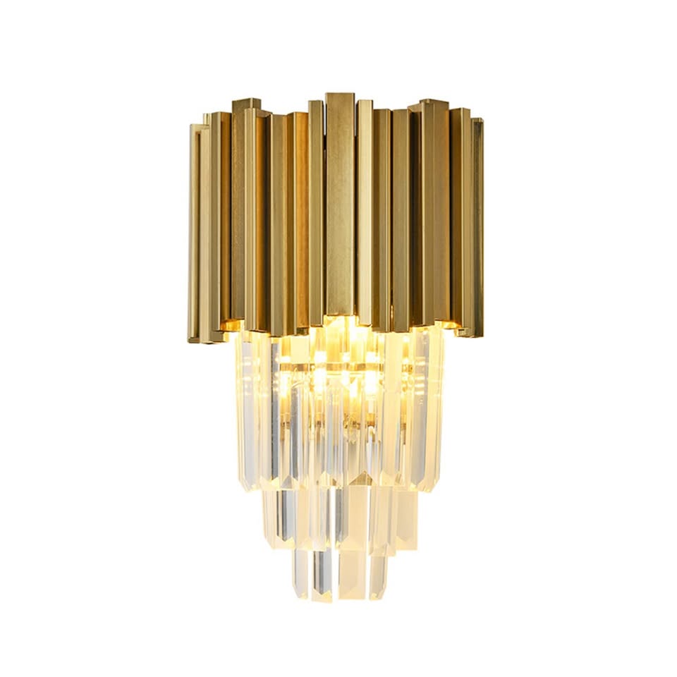 H XD GLOBAL E14 Gold Base & Crystal Glass Wall Sconces Lamp,Modern Wall Lamp Golden Wall Light
