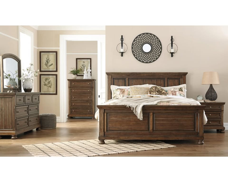 Ashley Flynnter Traditional 2 Drawer Nightstand with Hidden Pull-Out Tray, 30" Tall, Tobacco Brown