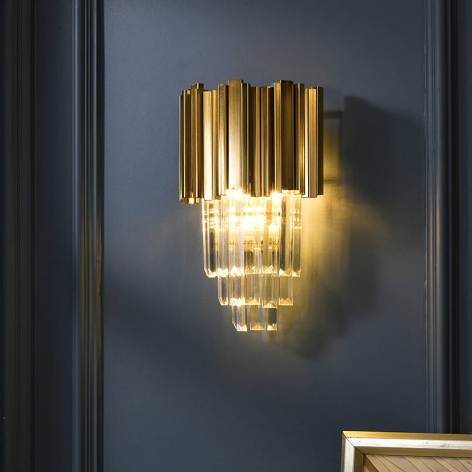 H XD GLOBAL E14 Gold Base & Crystal Glass Wall Sconces Lamp,Modern Wall Lamp Golden Wall Light
