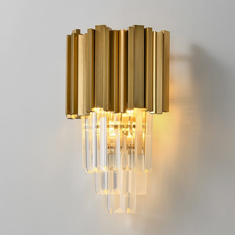H XD GLOBAL E14 Gold Base & Crystal Glass Wall Sconces Lamp,Modern Wall Lamp Golden Wall Light