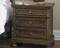Ashley Flynnter Traditional 2 Drawer Nightstand with Hidden Pull-Out Tray, 30" Tall, Tobacco Brown