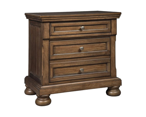 Ashley Flynnter Traditional 2 Drawer Nightstand with Hidden Pull-Out Tray, 30" Tall, Tobacco Brown