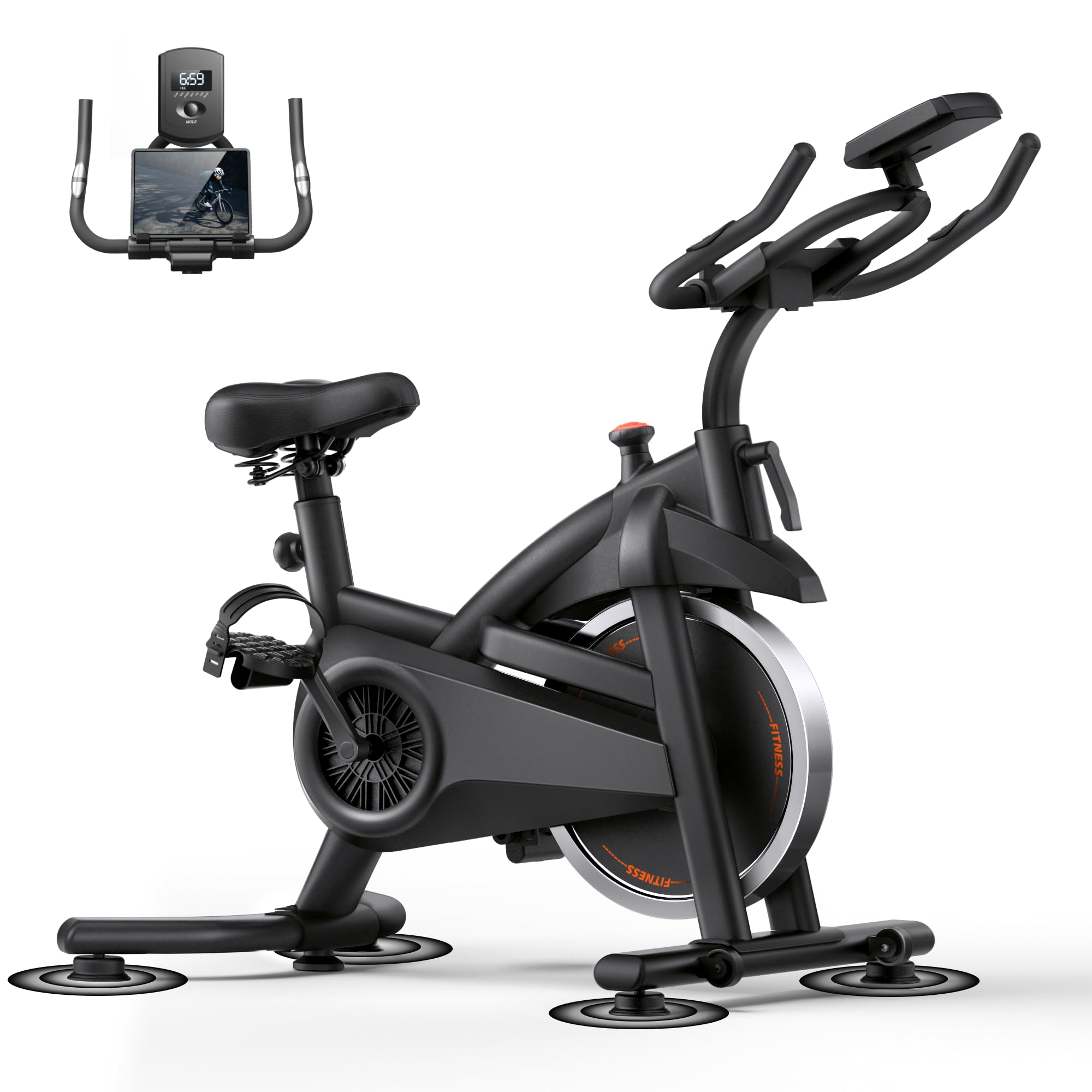 CURSOR FITNESS Exercise Bike, Quiet Belt Drive Stationary Bike for Home with 0-100