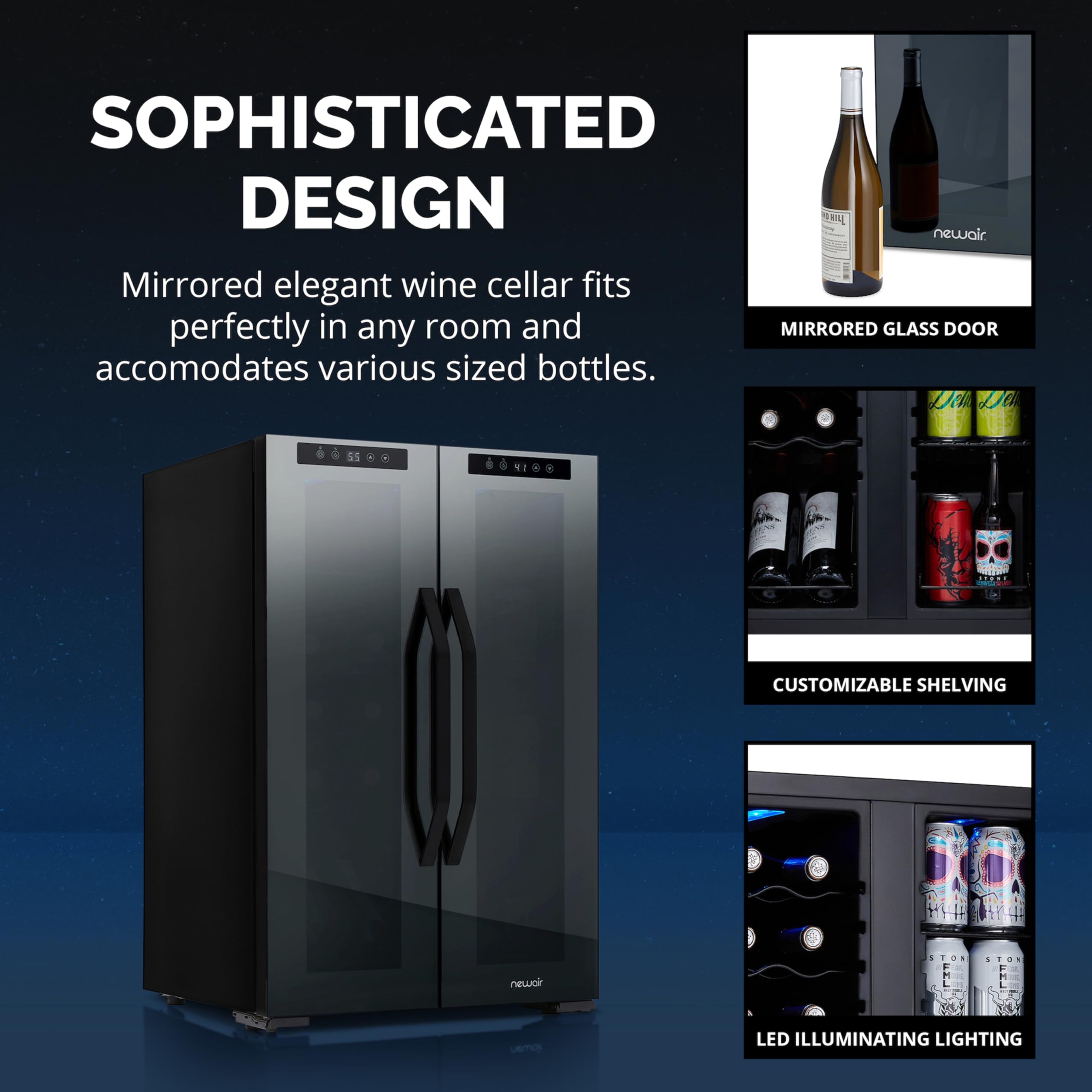NewAir 20" Dual Zone Beverage Refrigerator & Wine Cooler for 12 Bottles & 39 Cans