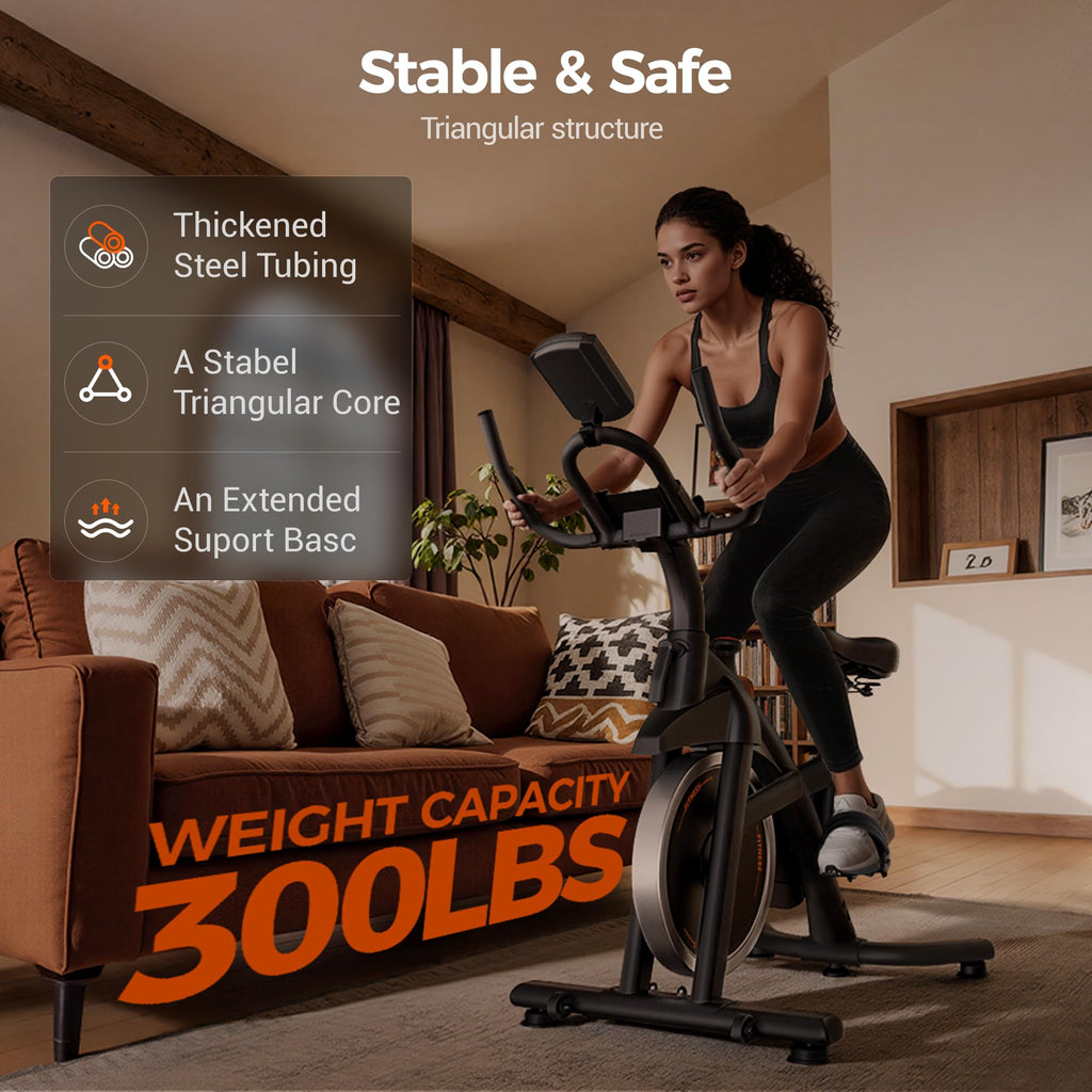 CURSOR FITNESS Exercise Bike, Quiet Belt Drive Stationary Bike for Home with 0-100