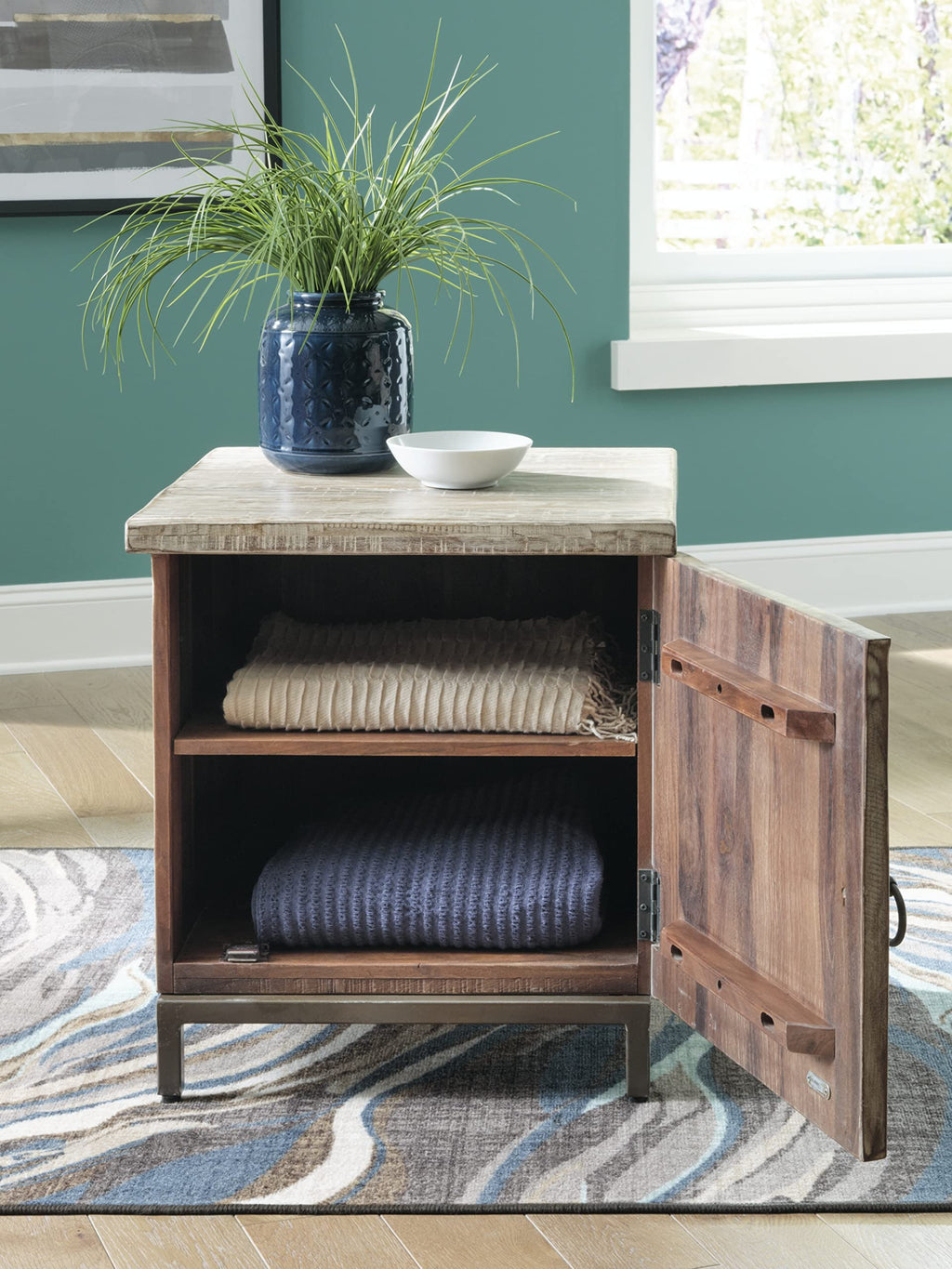 Signature Design by Ashley Laddford Rustic Chic Accent Cabinet or End Table, Whitewash