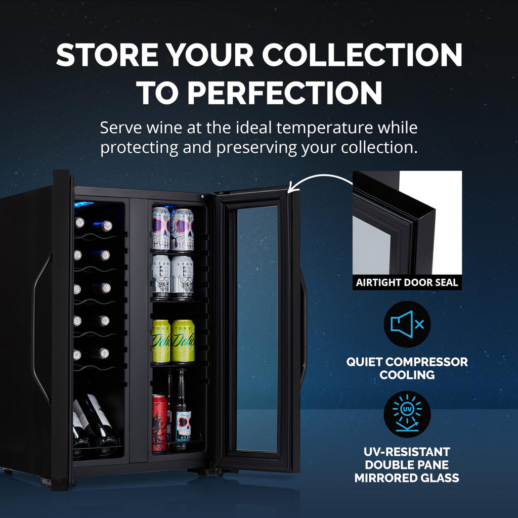 NewAir 20" Dual Zone Beverage Refrigerator & Wine Cooler for 12 Bottles & 39 Cans
