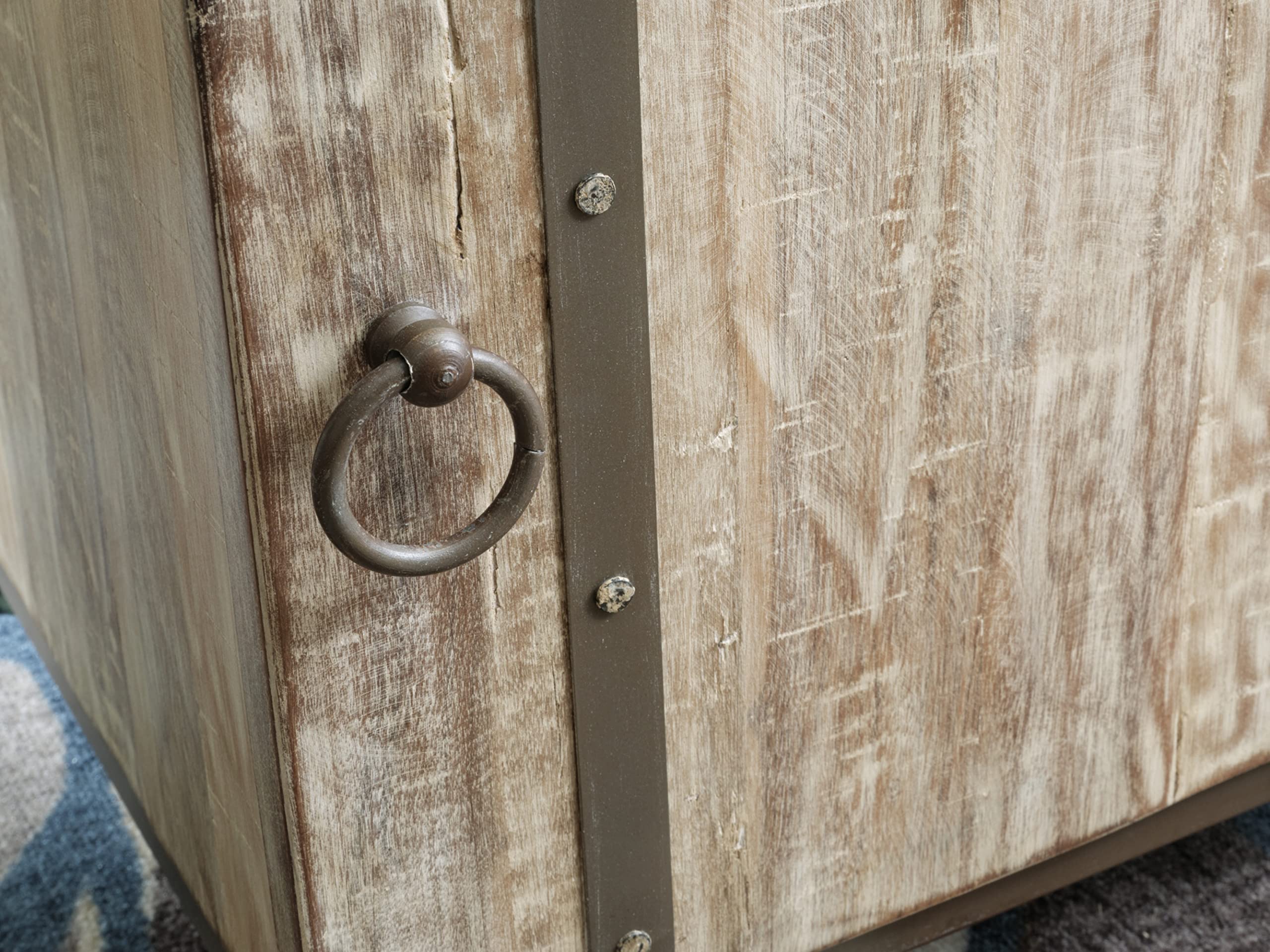 Signature Design by Ashley Laddford Rustic Chic Accent Cabinet or End Table, Whitewash